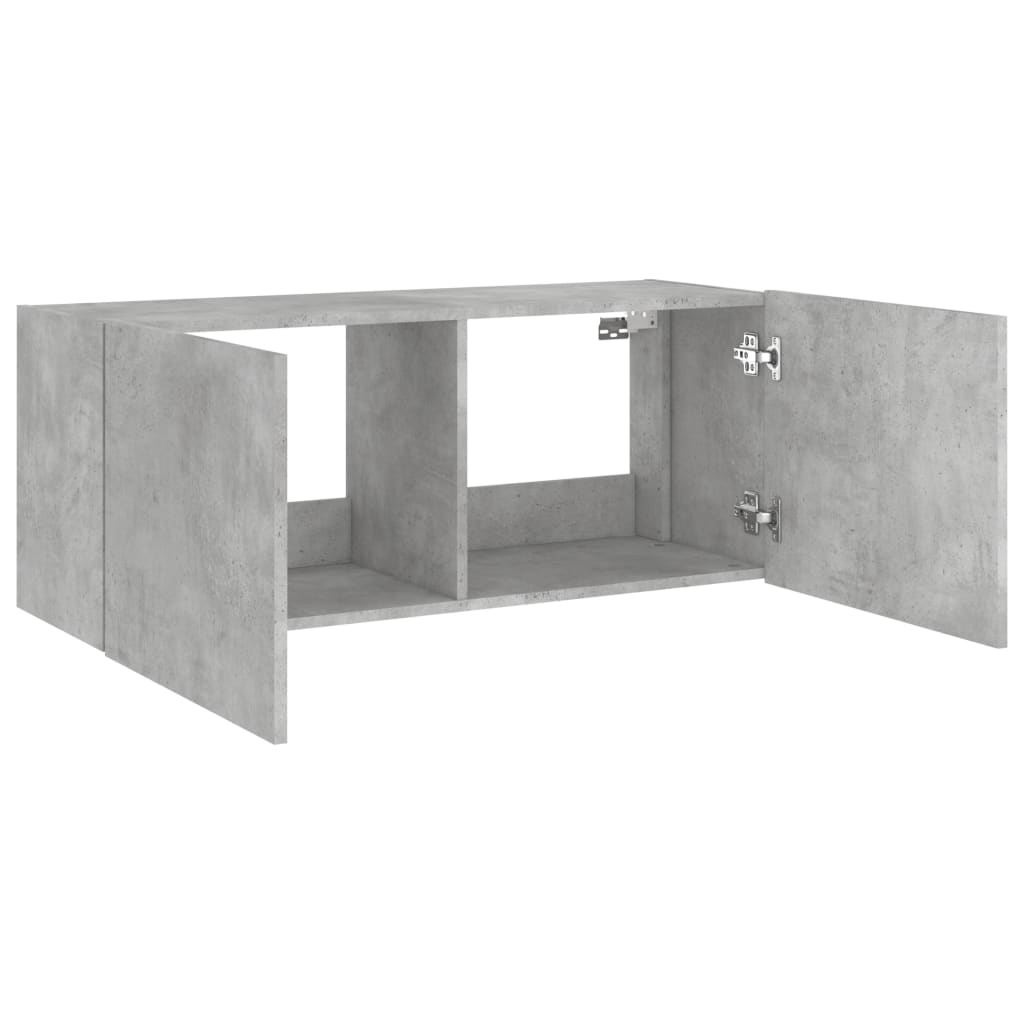 TV Wall Cabinet with LED Lights Concrete Grey 100x35x41 cm