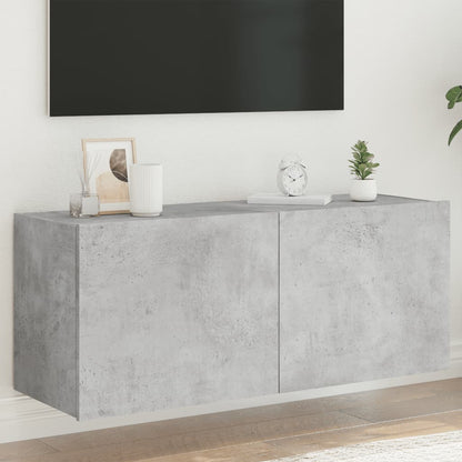 TV Wall Cabinet with LED Lights Concrete Grey 100x35x41 cm