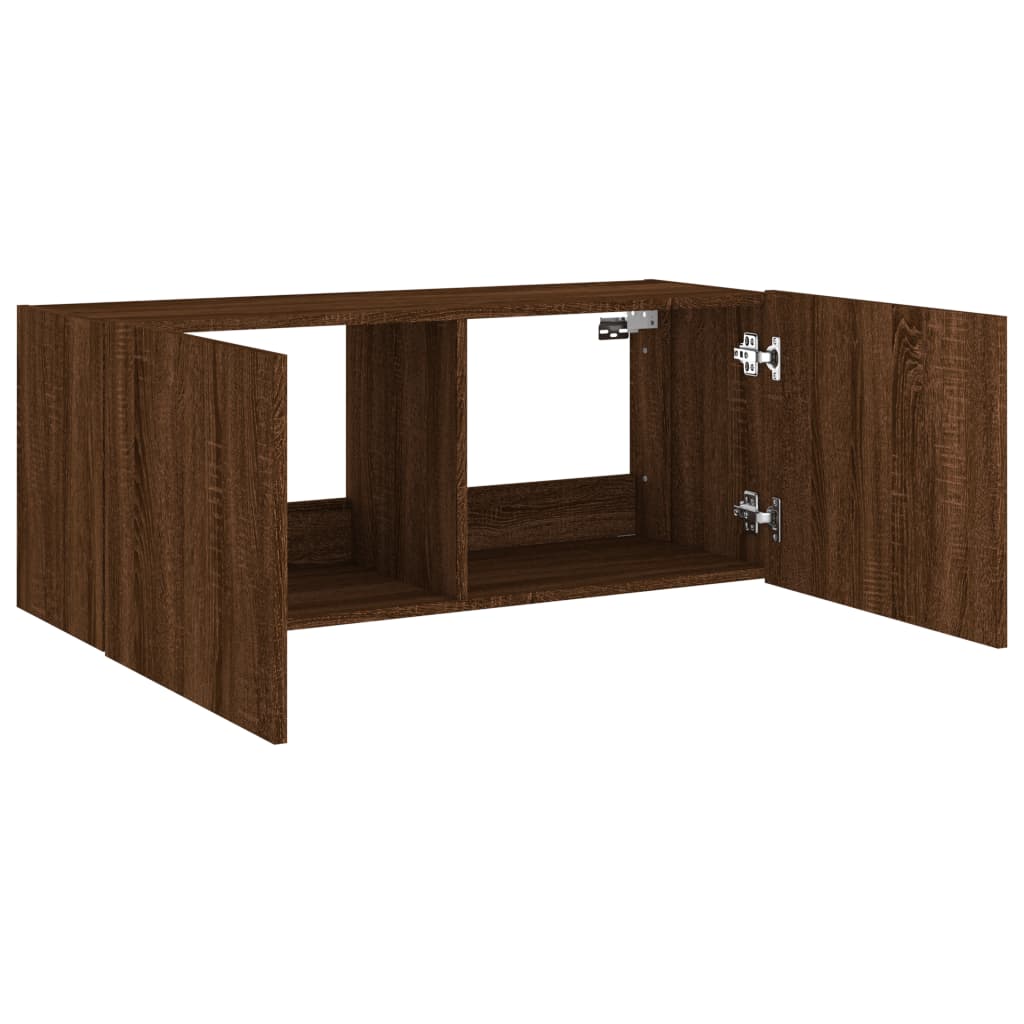 TV Wall Cabinet with LED Lights Brown Oak 100x35x41 cm