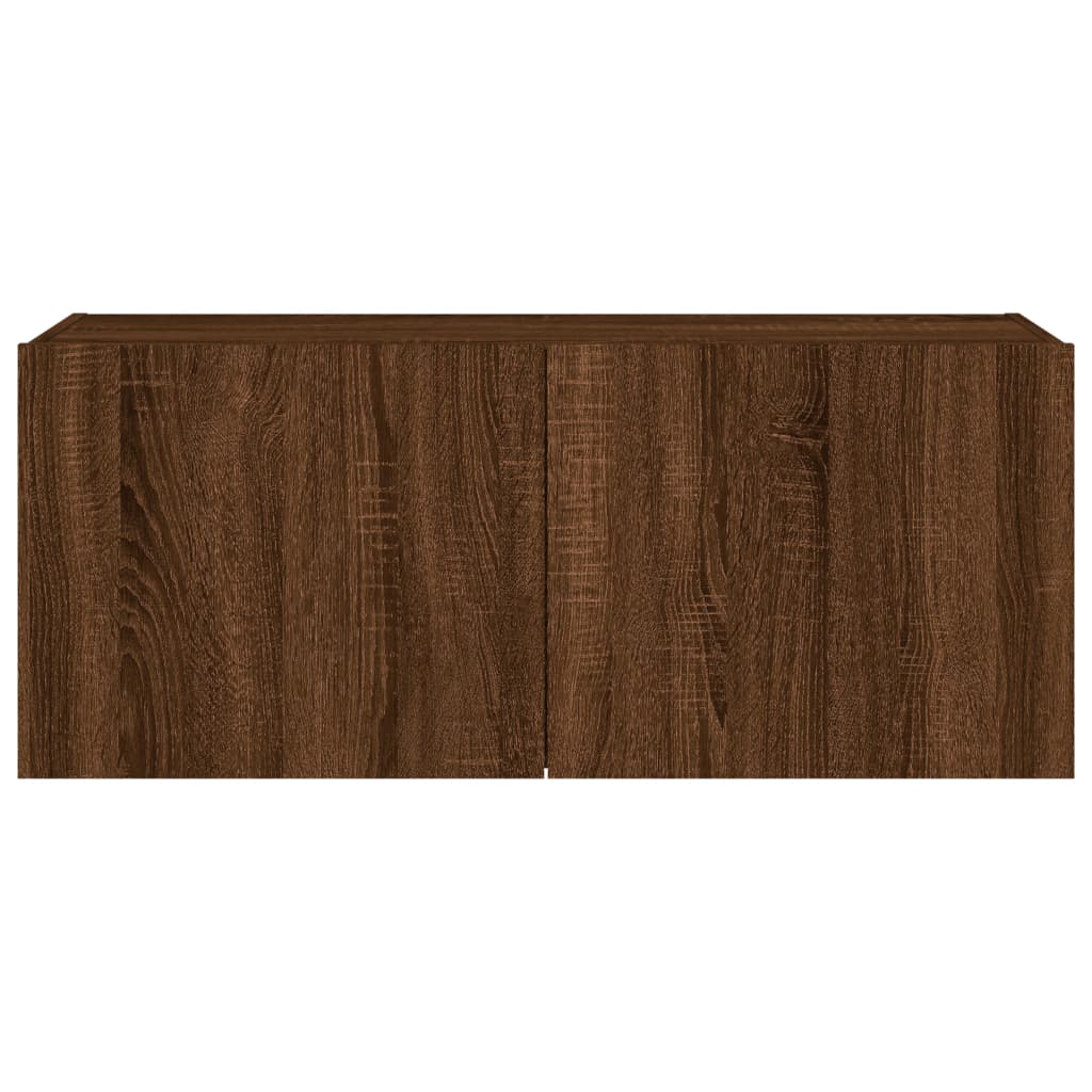 TV Wall Cabinet with LED Lights Brown Oak 100x35x41 cm