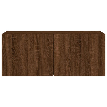 TV Wall Cabinet with LED Lights Brown Oak 100x35x41 cm