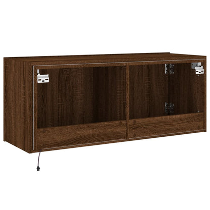 TV Wall Cabinet with LED Lights Brown Oak 100x35x41 cm