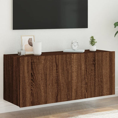 TV Wall Cabinet with LED Lights Brown Oak 100x35x41 cm