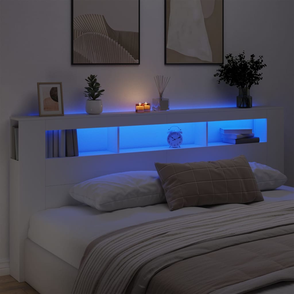 LED Headboard White 220x18.5x103.5 cm Engineered Wood