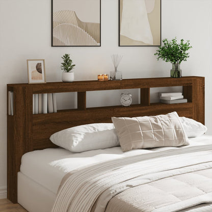 LED Headboard Brown Oak 220x18.5x103.5 cm Engineered Wood