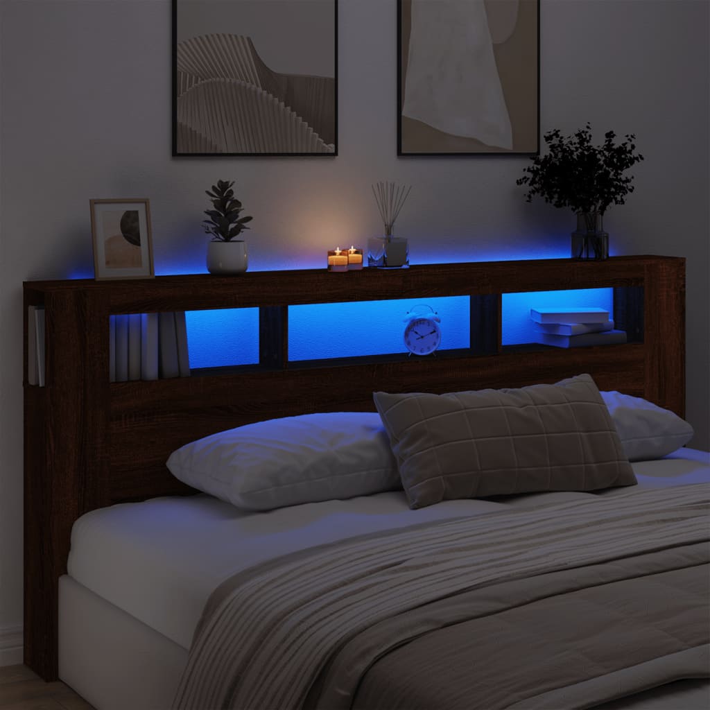 LED Headboard Brown Oak 220x18.5x103.5 cm Engineered Wood