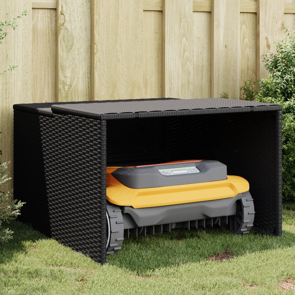 Robot Mower Garage Black 86x90x52/57 cm Poly Rattan