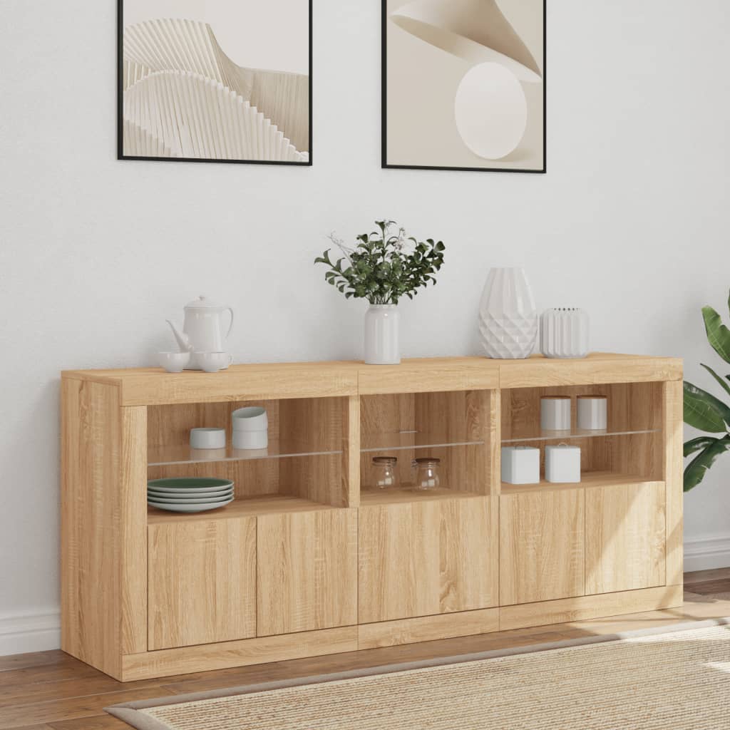 Sideboard with LED Lights Sonoma Oak 162x37x67 cm