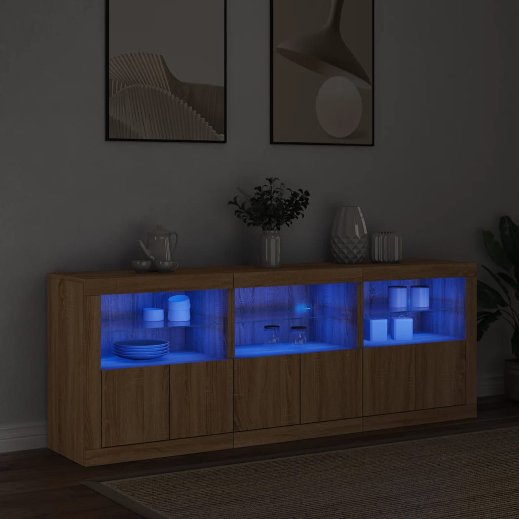 Sideboard with LED Lights Sonoma Oak 181.5x37x67 cm