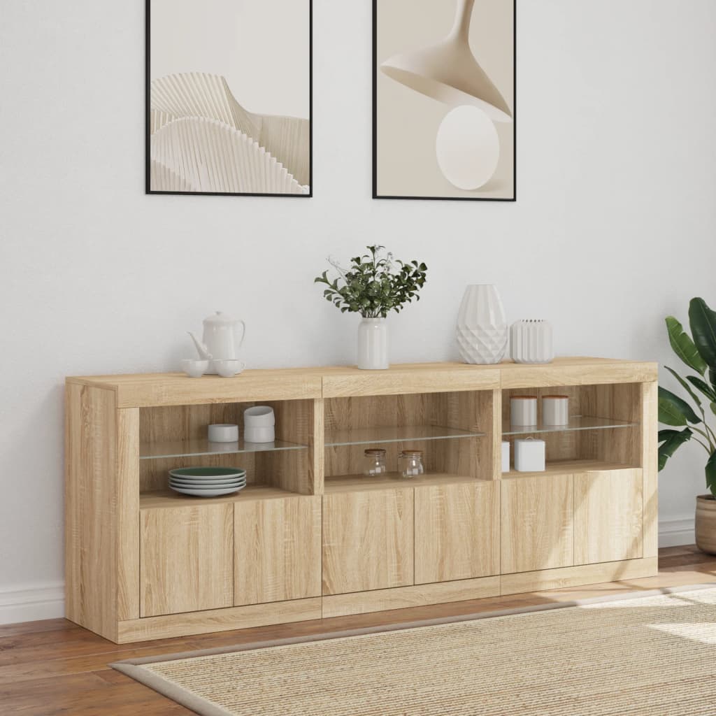 Sideboard with LED Lights Sonoma Oak 181.5x37x67 cm