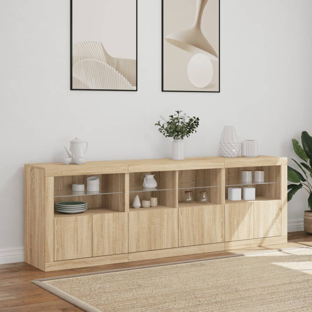 Sideboard with LED Lights Sonoma Oak 202x37x67 cm