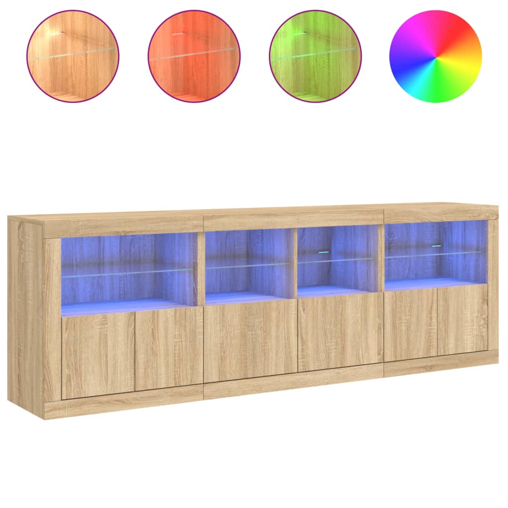 Sideboard with LED Lights Sonoma Oak 202x37x67 cm