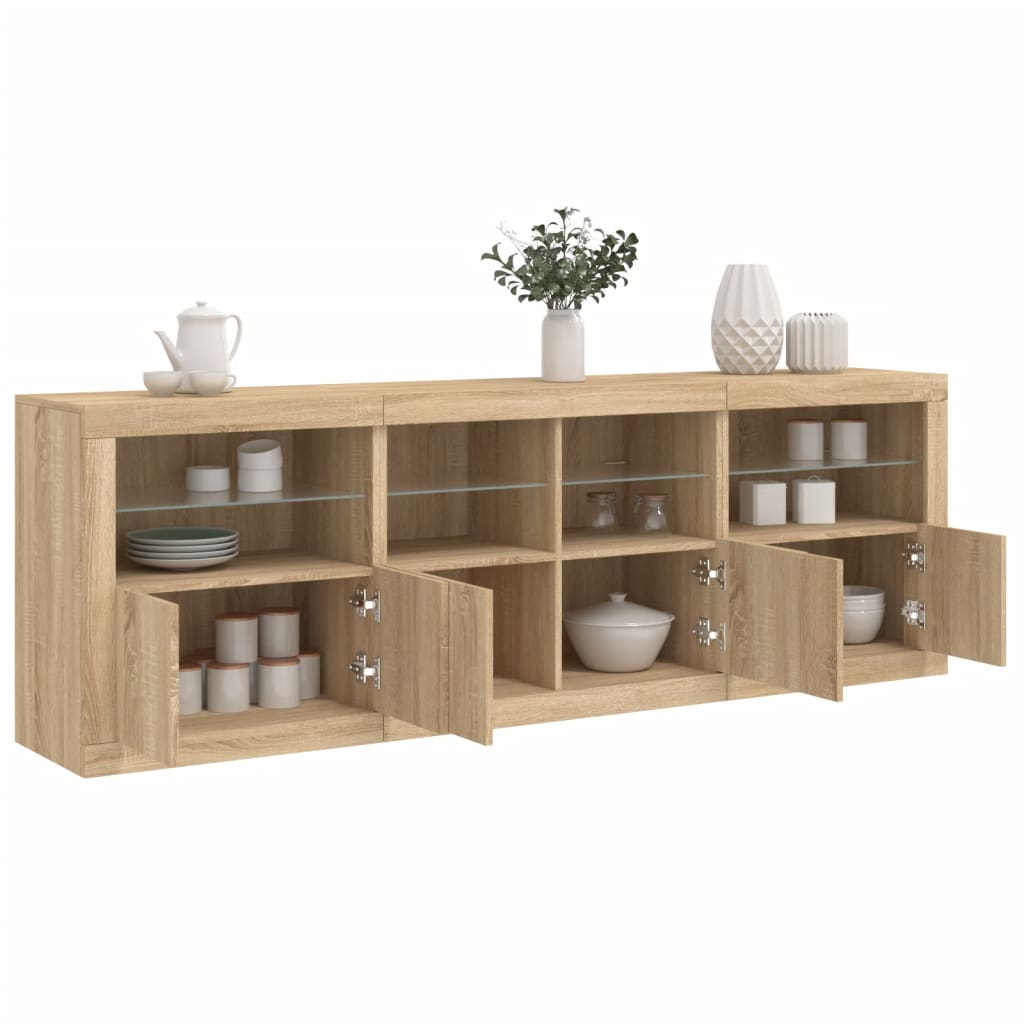 Sideboard with LED Lights Sonoma Oak 202x37x67 cm