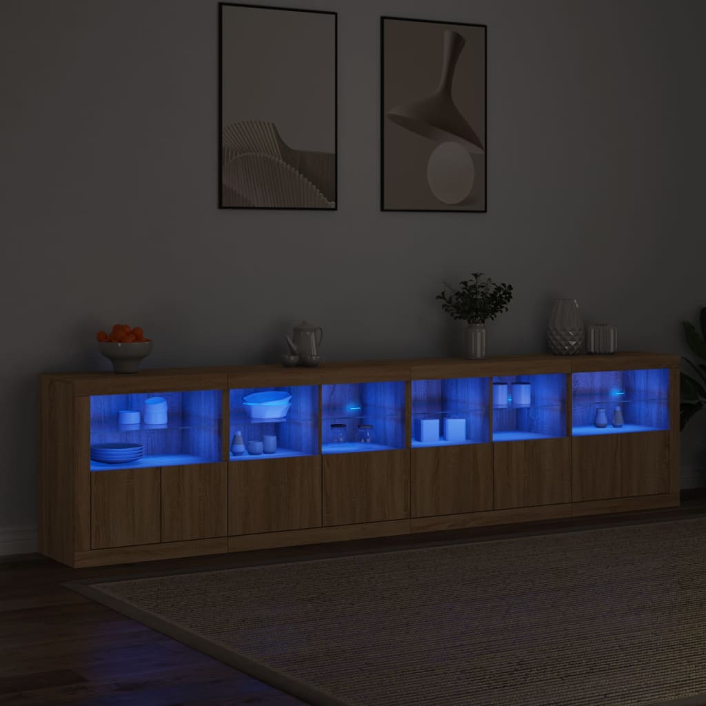 Sideboard with LED Lights Sonoma Oak 283x37x67 cm