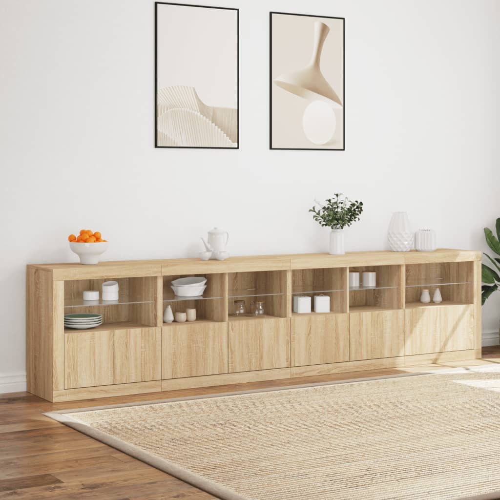 Sideboard with LED Lights Sonoma Oak 283x37x67 cm