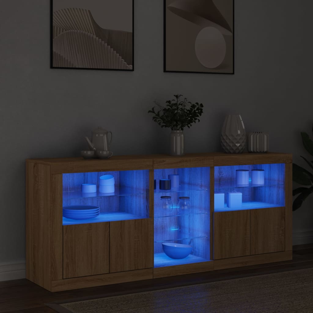 Sideboard with LED Lights Sonoma Oak 162x37x67 cm