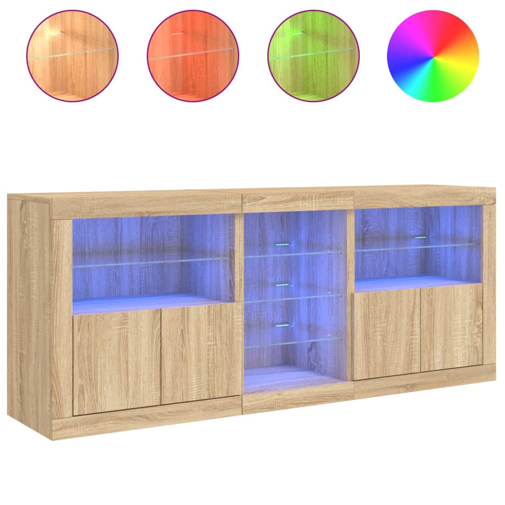 Sideboard with LED Lights Sonoma Oak 162x37x67 cm