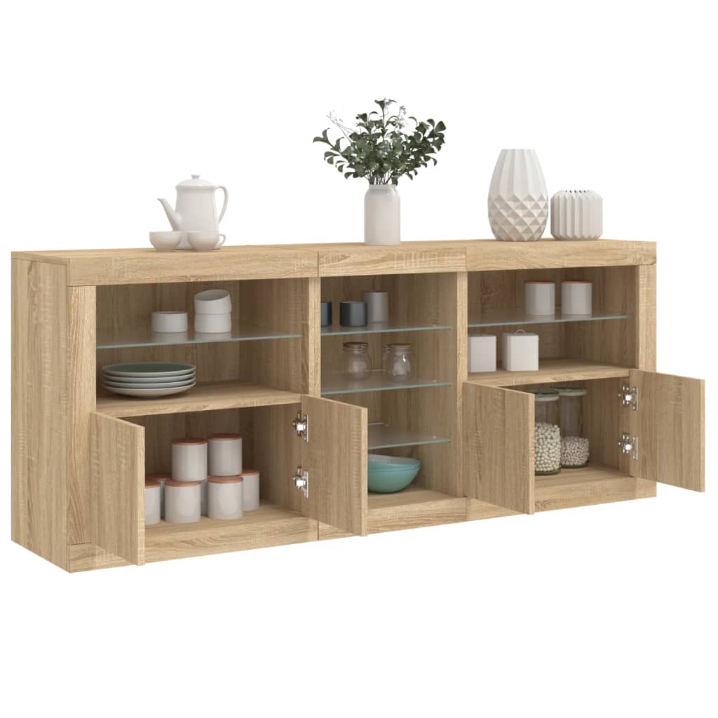 Sideboard with LED Lights Sonoma Oak 162x37x67 cm