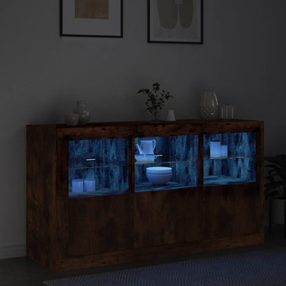 Sideboard with LED Lights Smoked Oak 123x37x67 cm