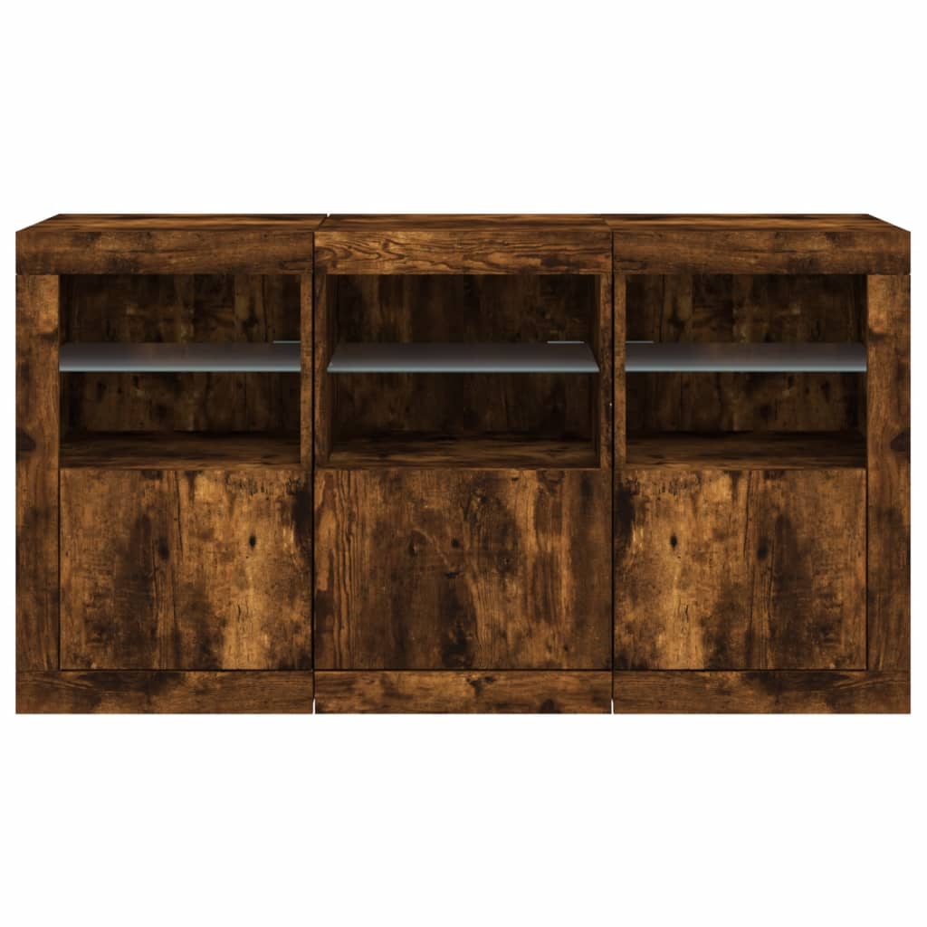 Sideboard with LED Lights Smoked Oak 123x37x67 cm