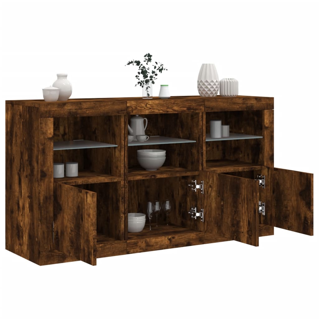 Sideboard with LED Lights Smoked Oak 123x37x67 cm