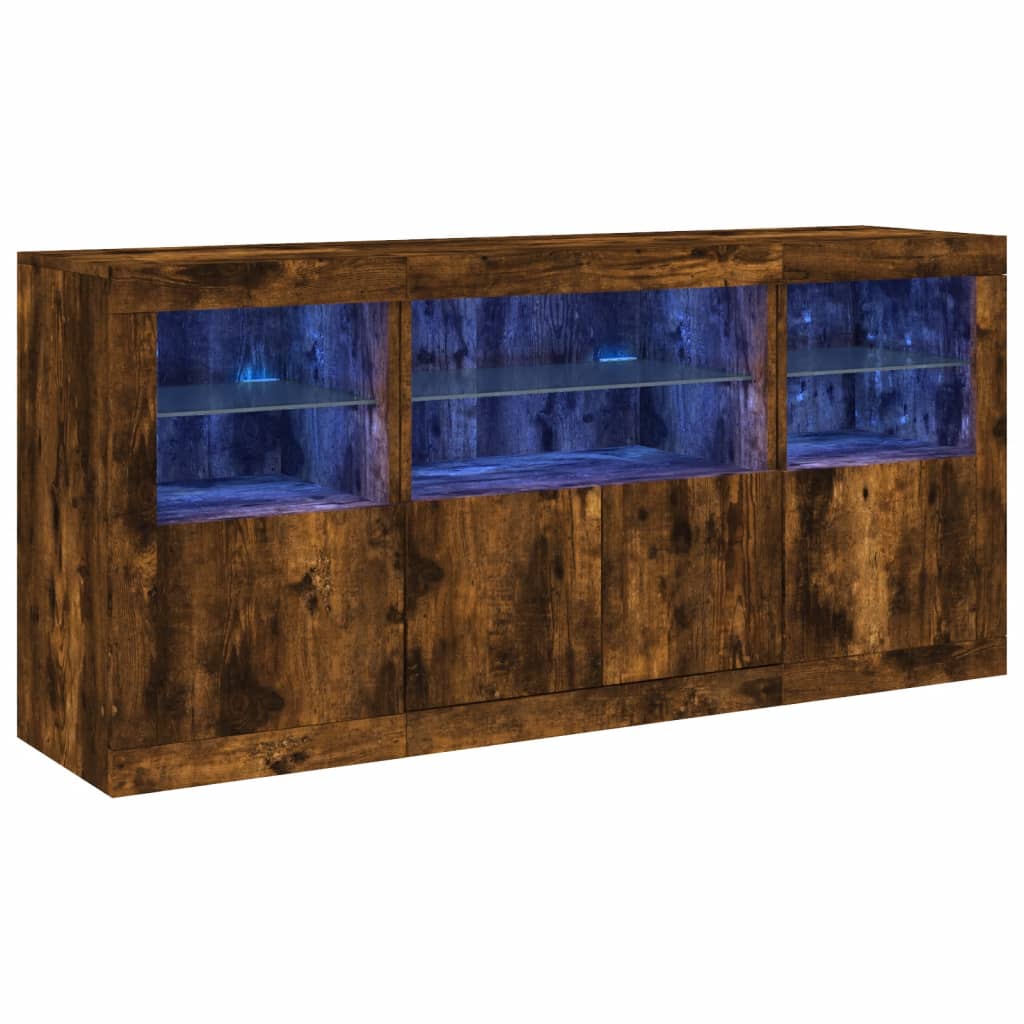 Sideboard with LED Lights Smoked Oak 142.5x37x67 cm