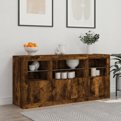 Sideboard with LED Lights Smoked Oak 142.5x37x67 cm