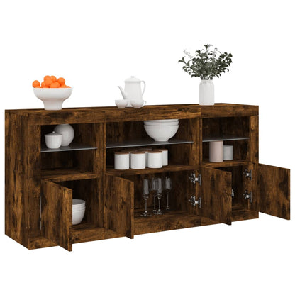 Sideboard with LED Lights Smoked Oak 142.5x37x67 cm