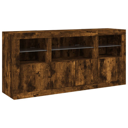 Sideboard with LED Lights Smoked Oak 142.5x37x67 cm