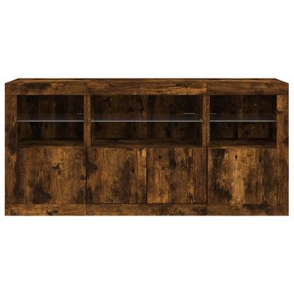 Sideboard with LED Lights Smoked Oak 142.5x37x67 cm