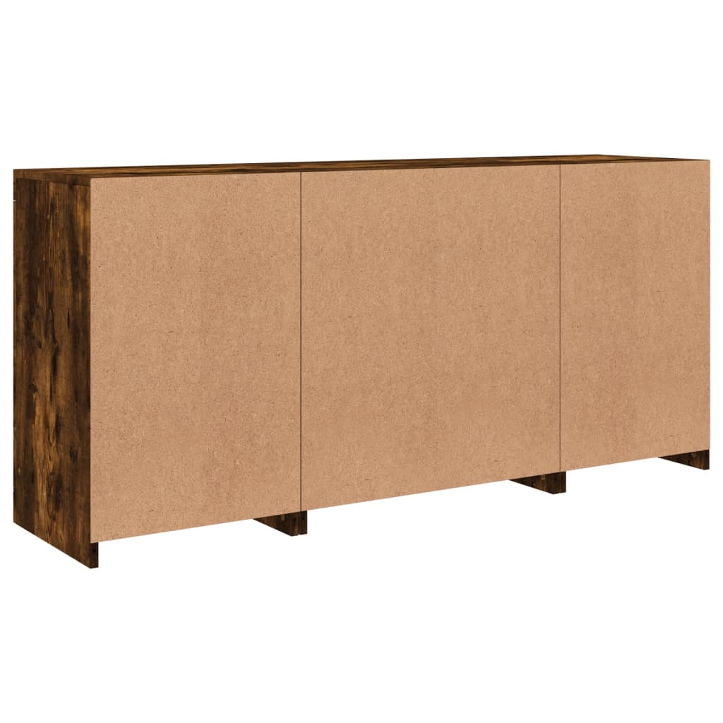 Sideboard with LED Lights Smoked Oak 142.5x37x67 cm