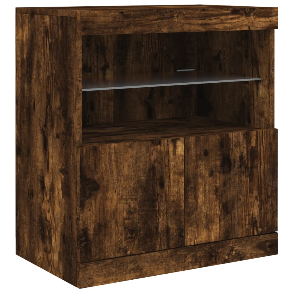 Sideboard with LED Lights Smoked Oak 142.5x37x67 cm