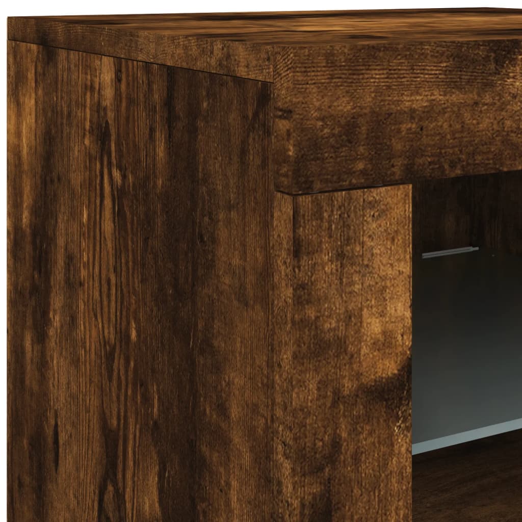 Sideboard with LED Lights Smoked Oak 142.5x37x67 cm