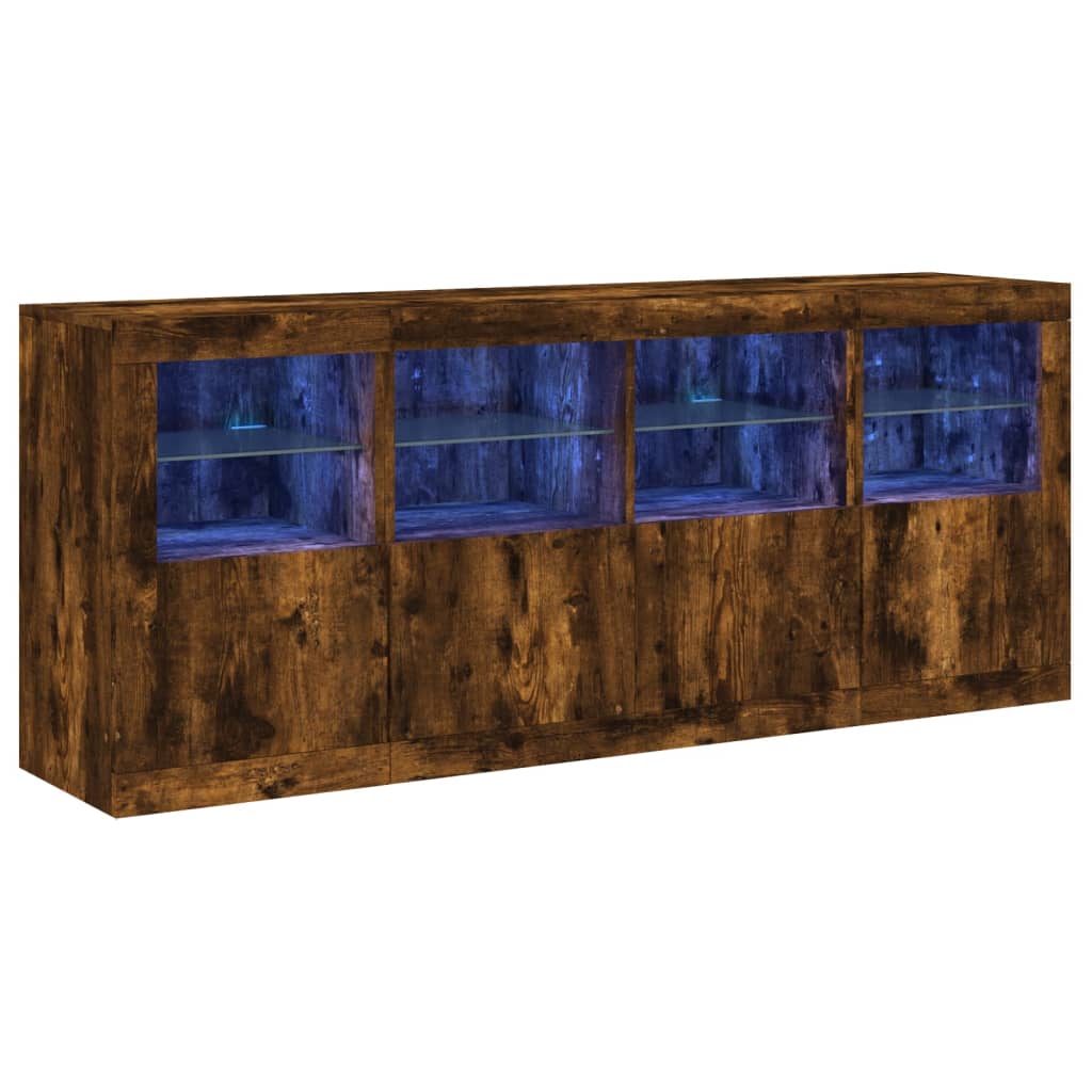 Sideboard with LED Lights Smoked Oak 163x37x67 cm