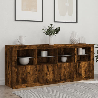 Sideboard with LED Lights Smoked Oak 163x37x67 cm