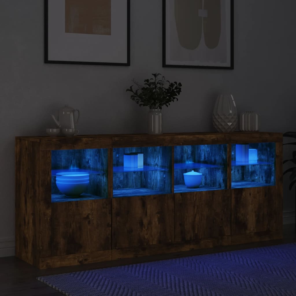 Sideboard with LED Lights Smoked Oak 163x37x67 cm