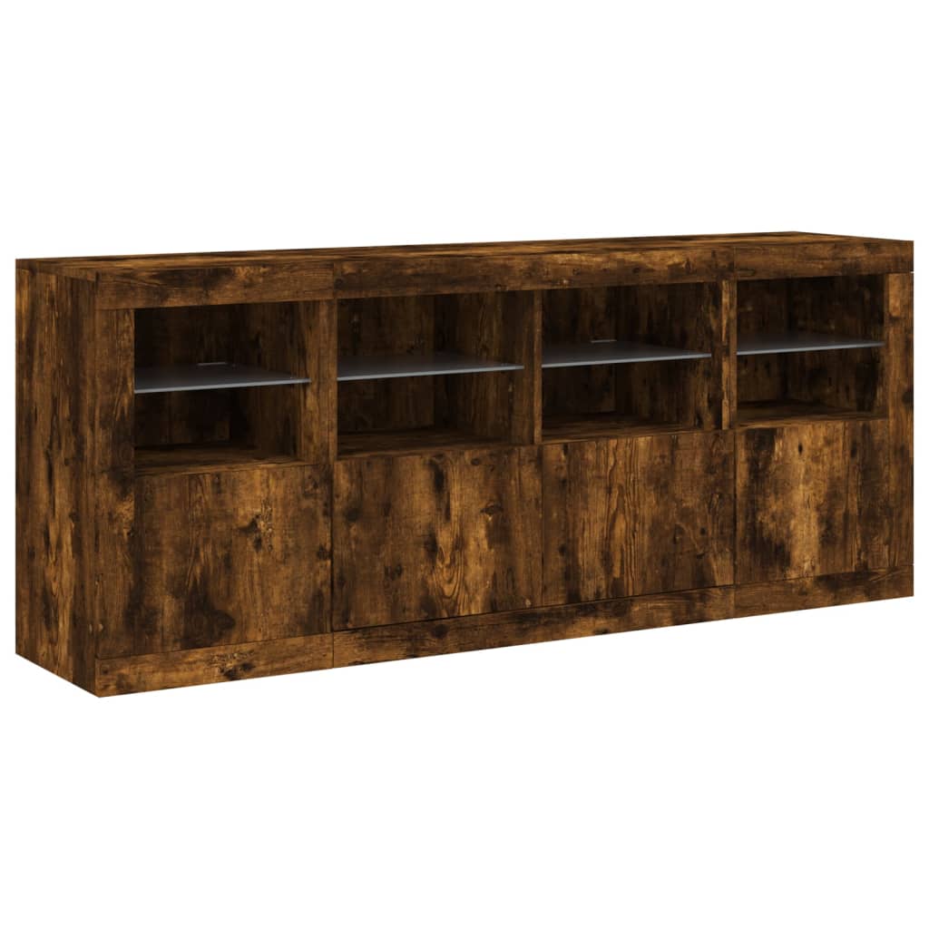 Sideboard with LED Lights Smoked Oak 163x37x67 cm