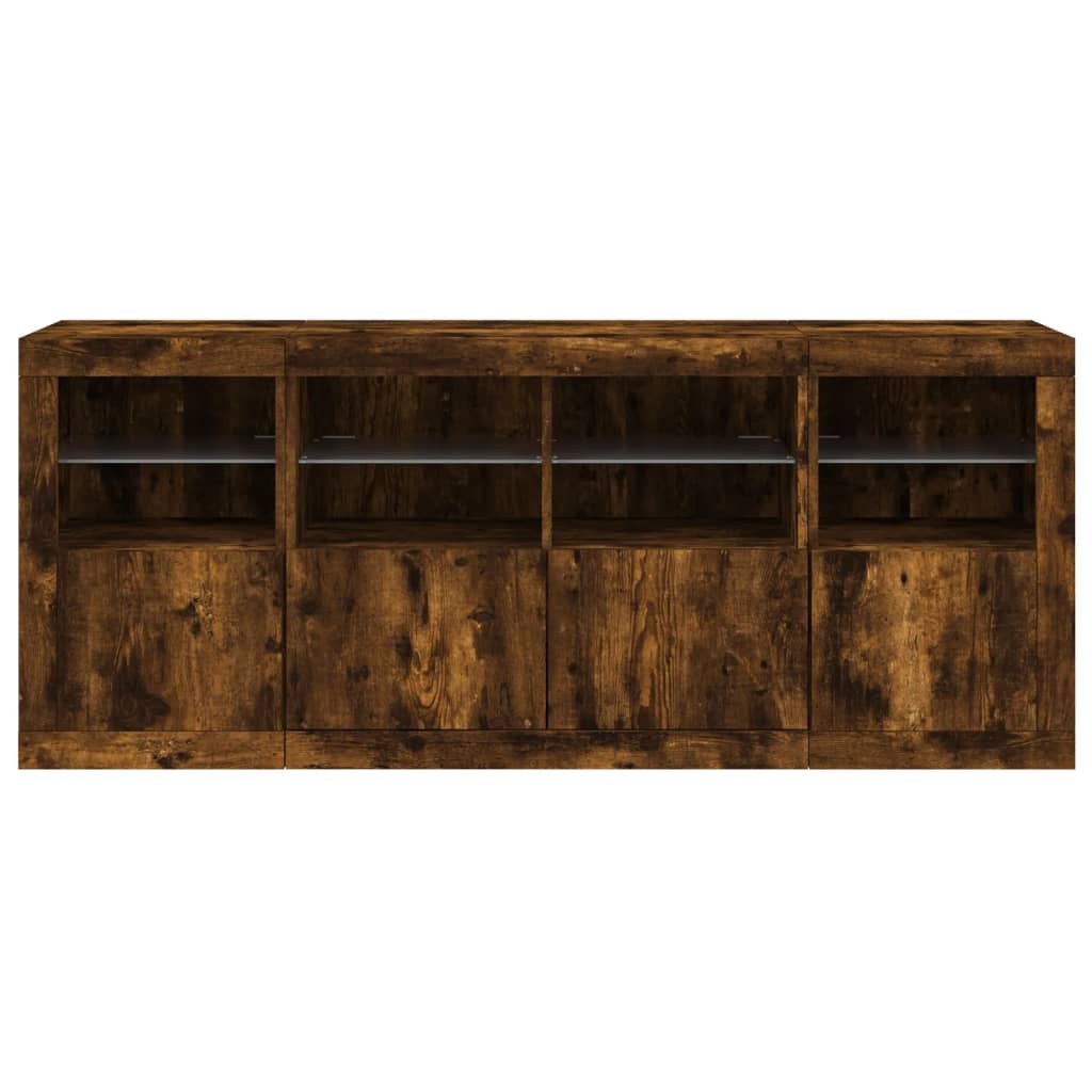 Sideboard with LED Lights Smoked Oak 163x37x67 cm