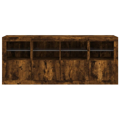 Sideboard with LED Lights Smoked Oak 163x37x67 cm