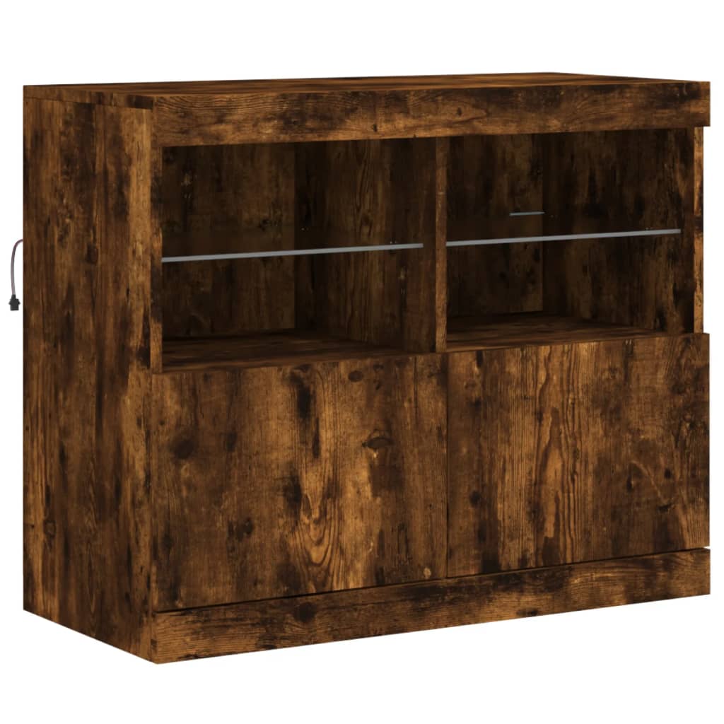 Sideboard with LED Lights Smoked Oak 163x37x67 cm