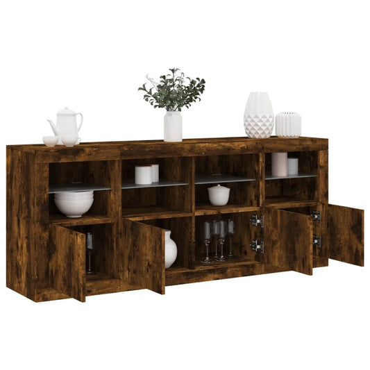 Sideboard with LED Lights Smoked Oak 163x37x67 cm