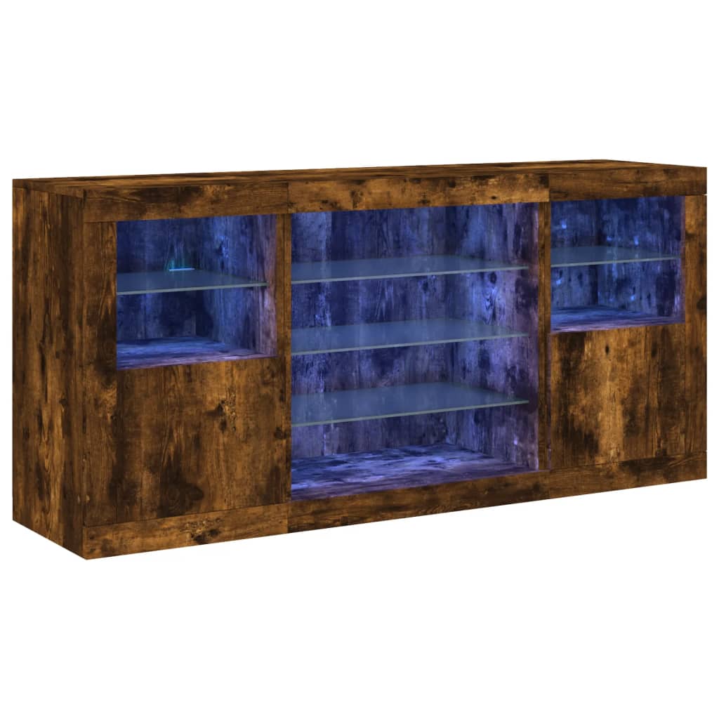 Sideboard with LED Lights Smoked Oak 142.5x37x67 cm