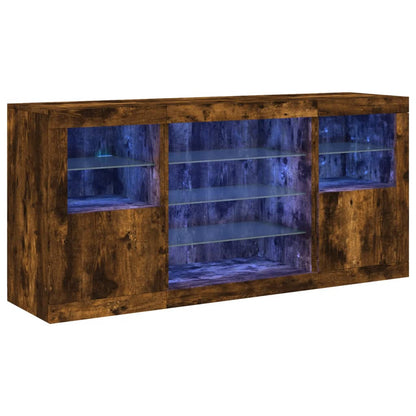 Sideboard with LED Lights Smoked Oak 142.5x37x67 cm