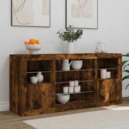 Sideboard with LED Lights Smoked Oak 142.5x37x67 cm