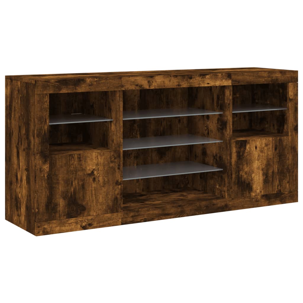 Sideboard with LED Lights Smoked Oak 142.5x37x67 cm