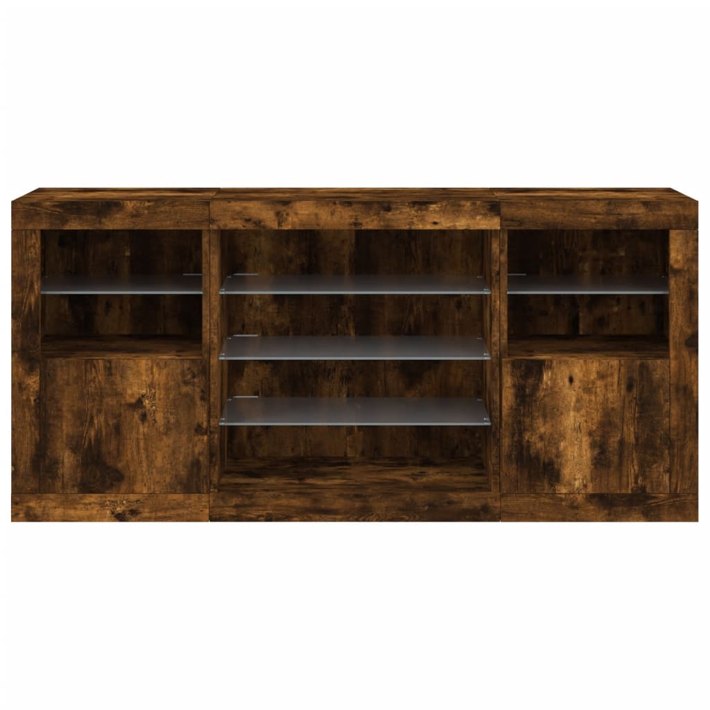 Sideboard with LED Lights Smoked Oak 142.5x37x67 cm