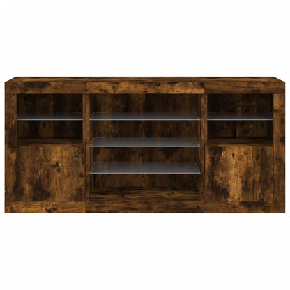 Sideboard with LED Lights Smoked Oak 142.5x37x67 cm