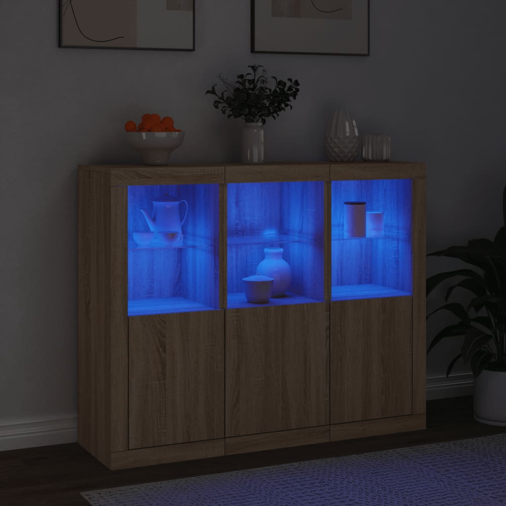 Sideboards with LED Lights 3 pcs Sonoma Oak Engineered Wood