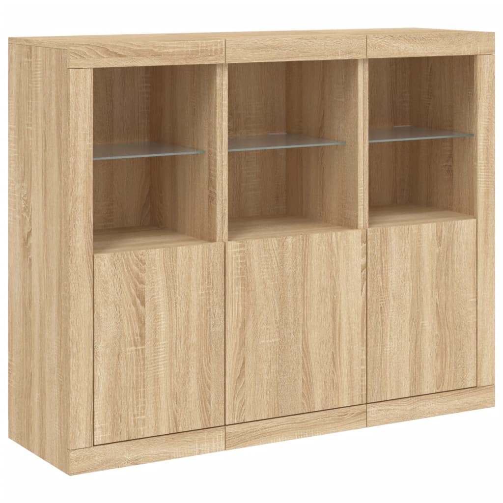 Sideboards with LED Lights 3 pcs Sonoma Oak Engineered Wood