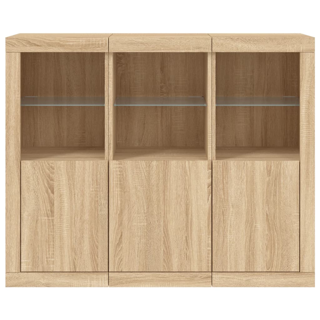 Sideboards with LED Lights 3 pcs Sonoma Oak Engineered Wood